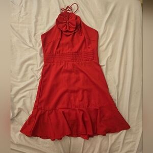 Tea n Cup Vibrant Red Halter Mini Dress